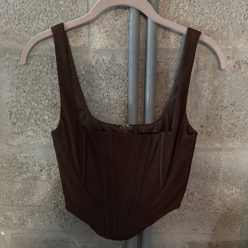 Etiquette Clothiers Dark Brown Bustier Crop Top NWOT